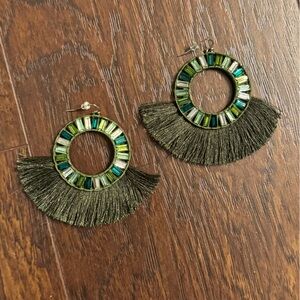 NWOT Green Rhinestone Fringe Hoop Earrings SPARKLE VACATION